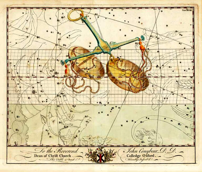 Costellazione-della-Bilancia-di-John-Bevis-Atlas-Celeste-Londra-1750-ca